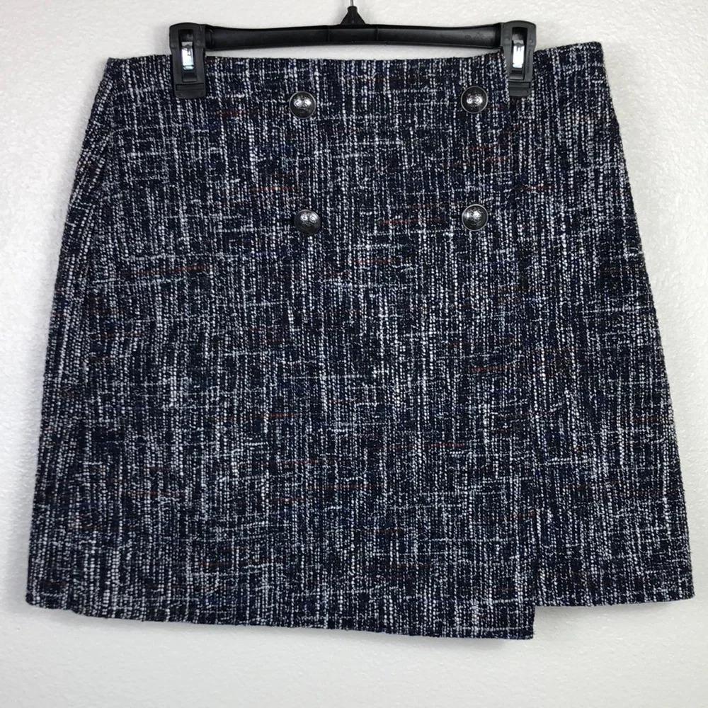LOFT Skirt Women’s Size 10 Mini Tweed Faux Wrap Side Zipper Professional Classy